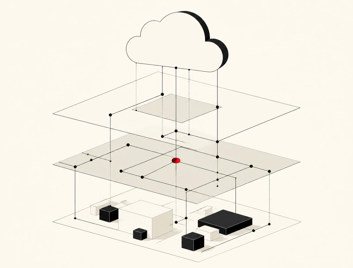 Diagram showing cloud services layered above network routes and underlying infrastructure components